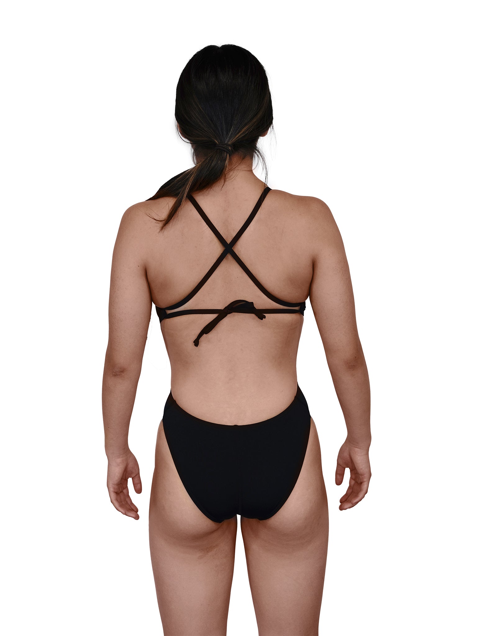 Maillot de bain une-pièce Tie Back pour femmes - Noir
