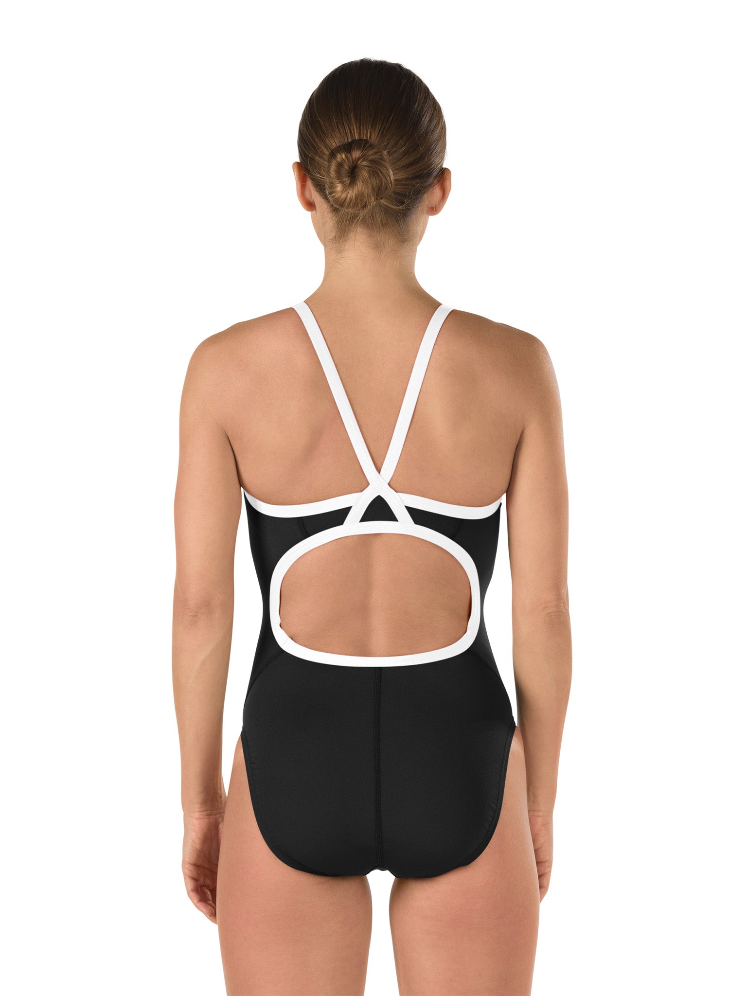 Woman s Flyback Endurance One Piece Swimsuit Black White All Tides