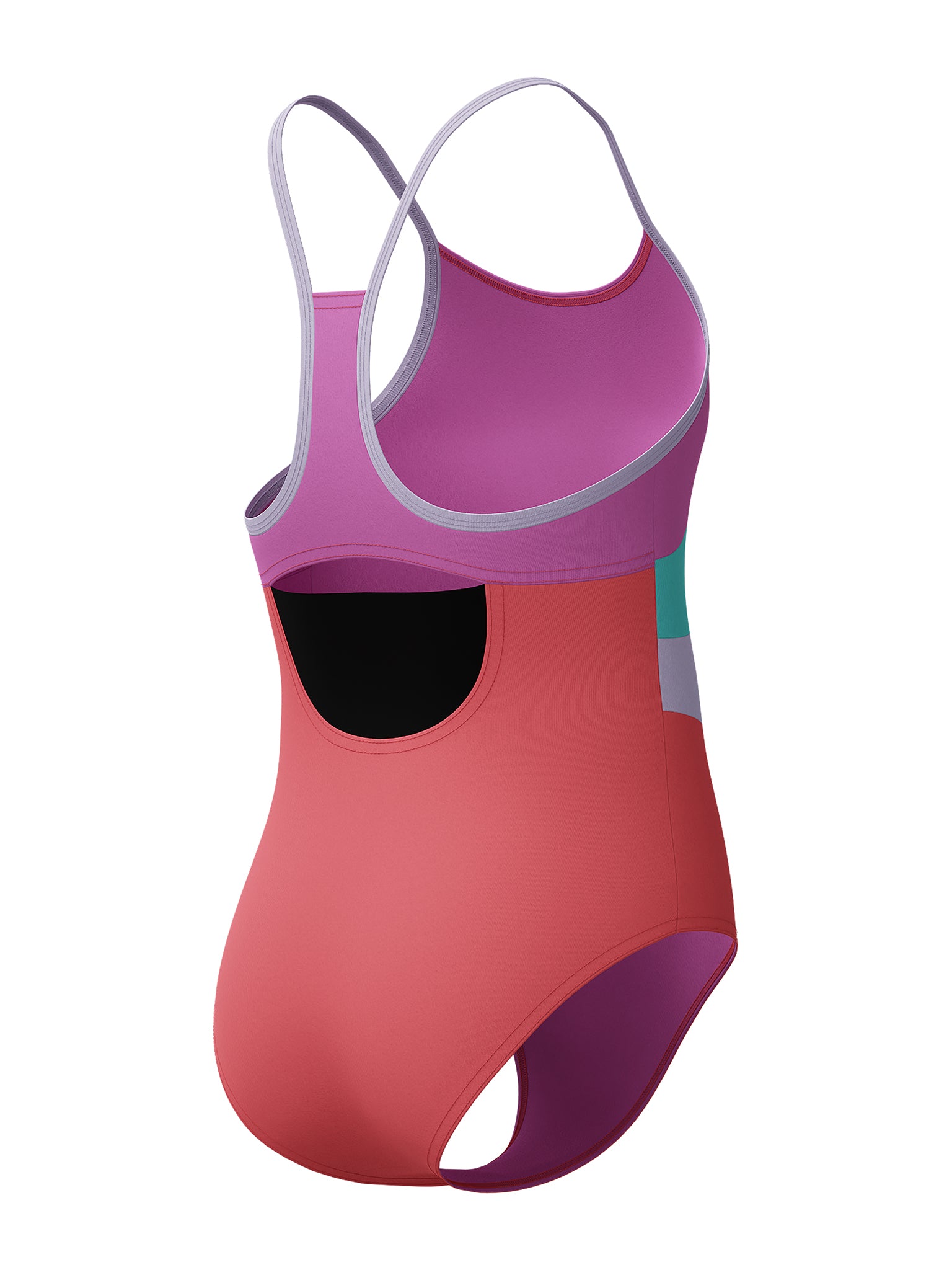 Girl's Radiating Splice One Piece Swimsuit - Coral Sands