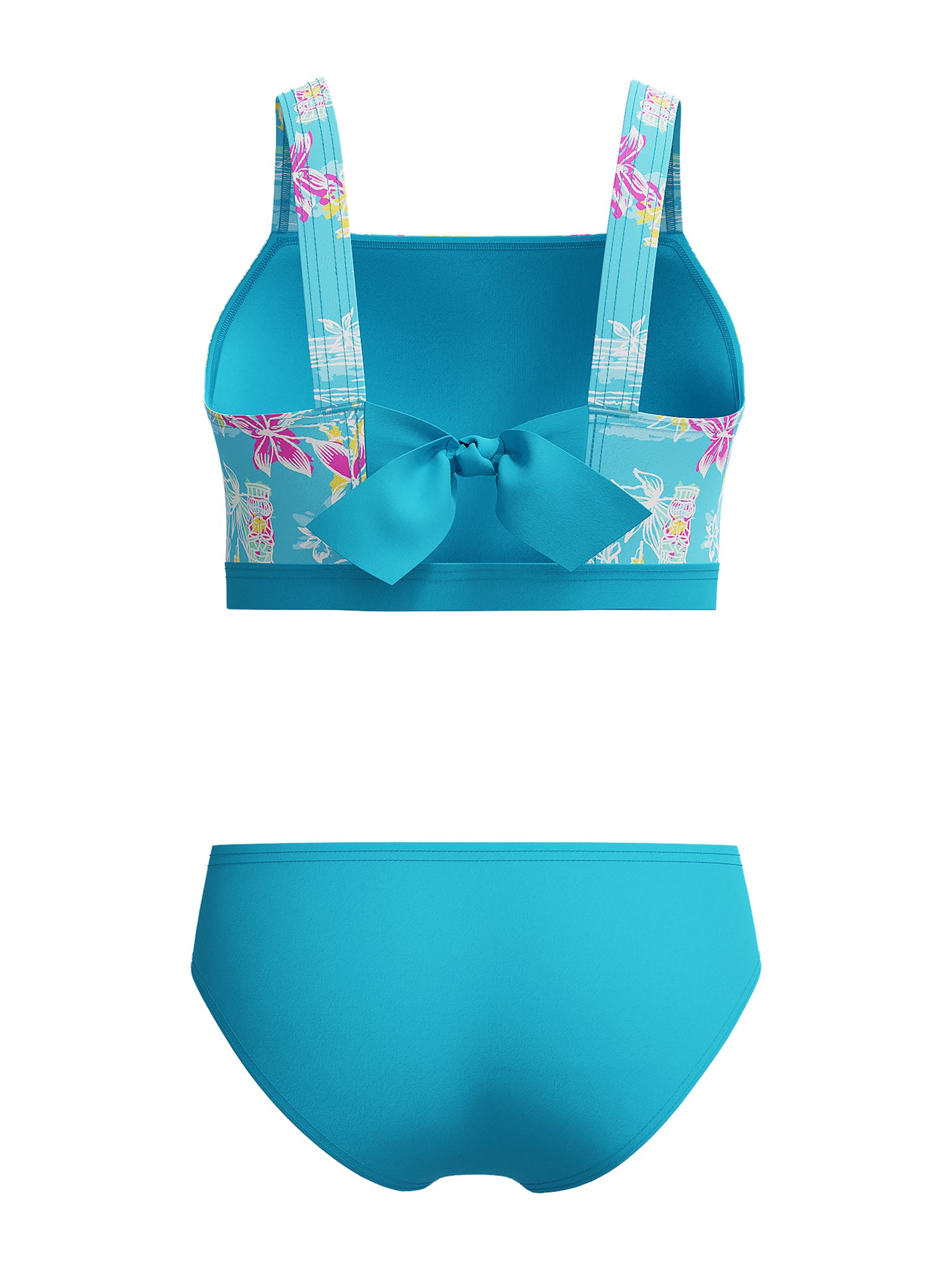 Girl's Print Tie Back Two Pieces Swimsuit - Picton Blue