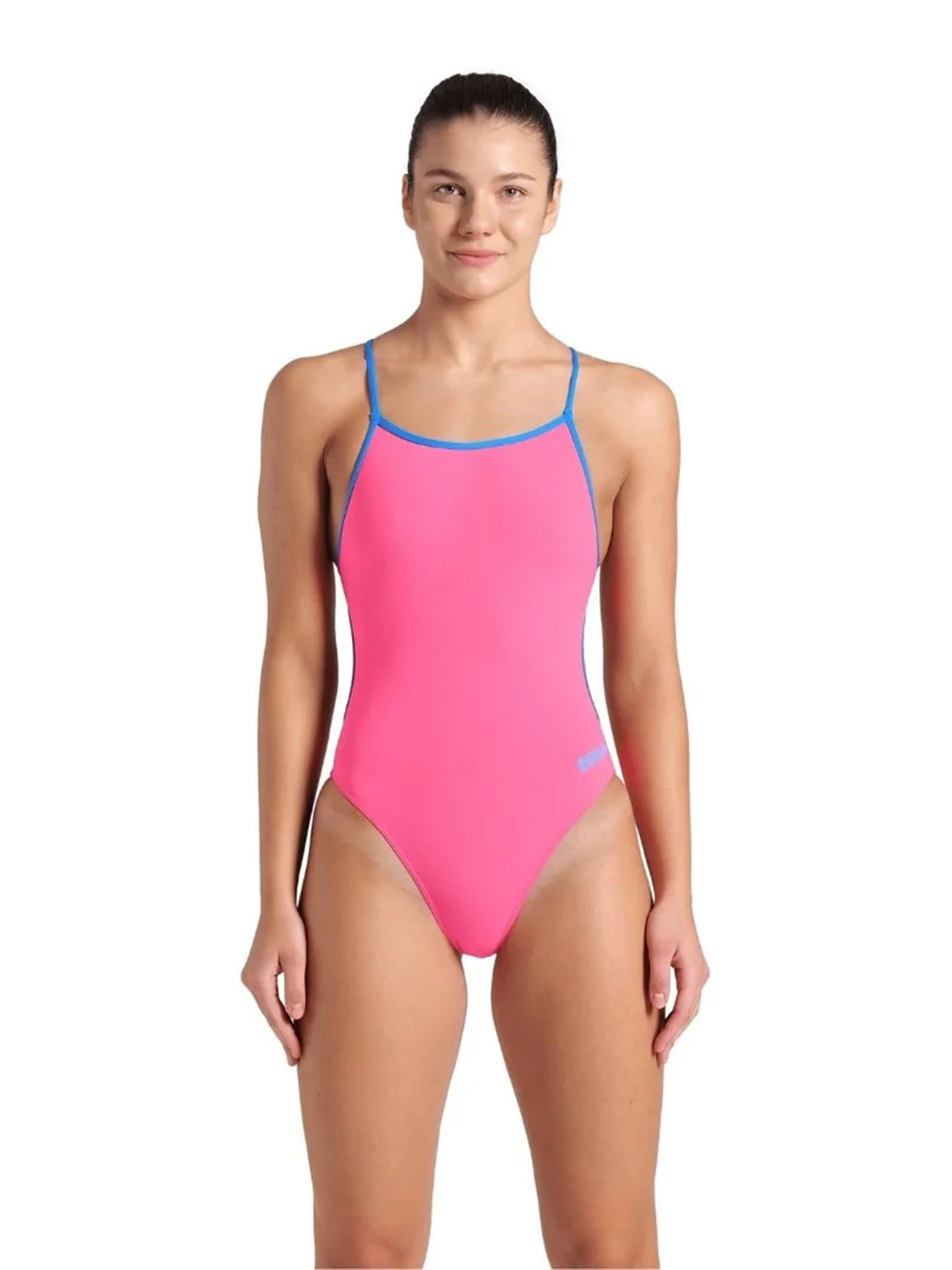 Maillot de bain une-pièce Lace Back Solid pour femmes - Shocking Pink/Rivière bleu
