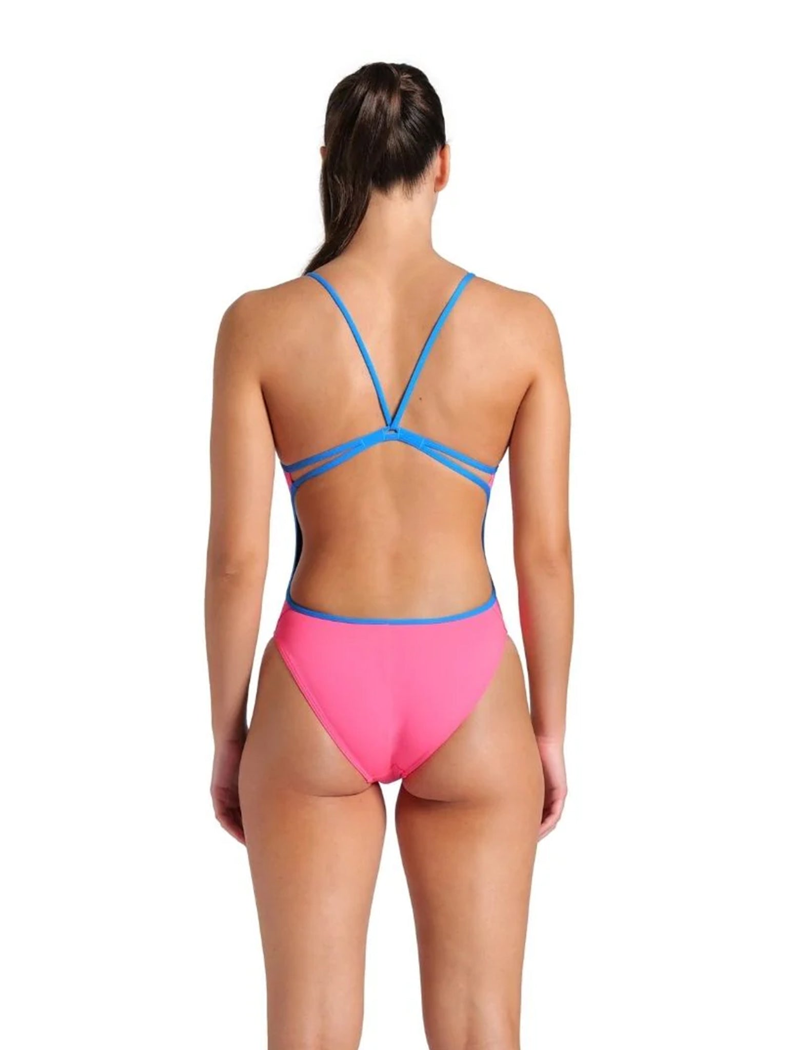 Maillot de bain une-pièce Lace Back Solid pour femmes - Shocking Pink/Rivière bleu