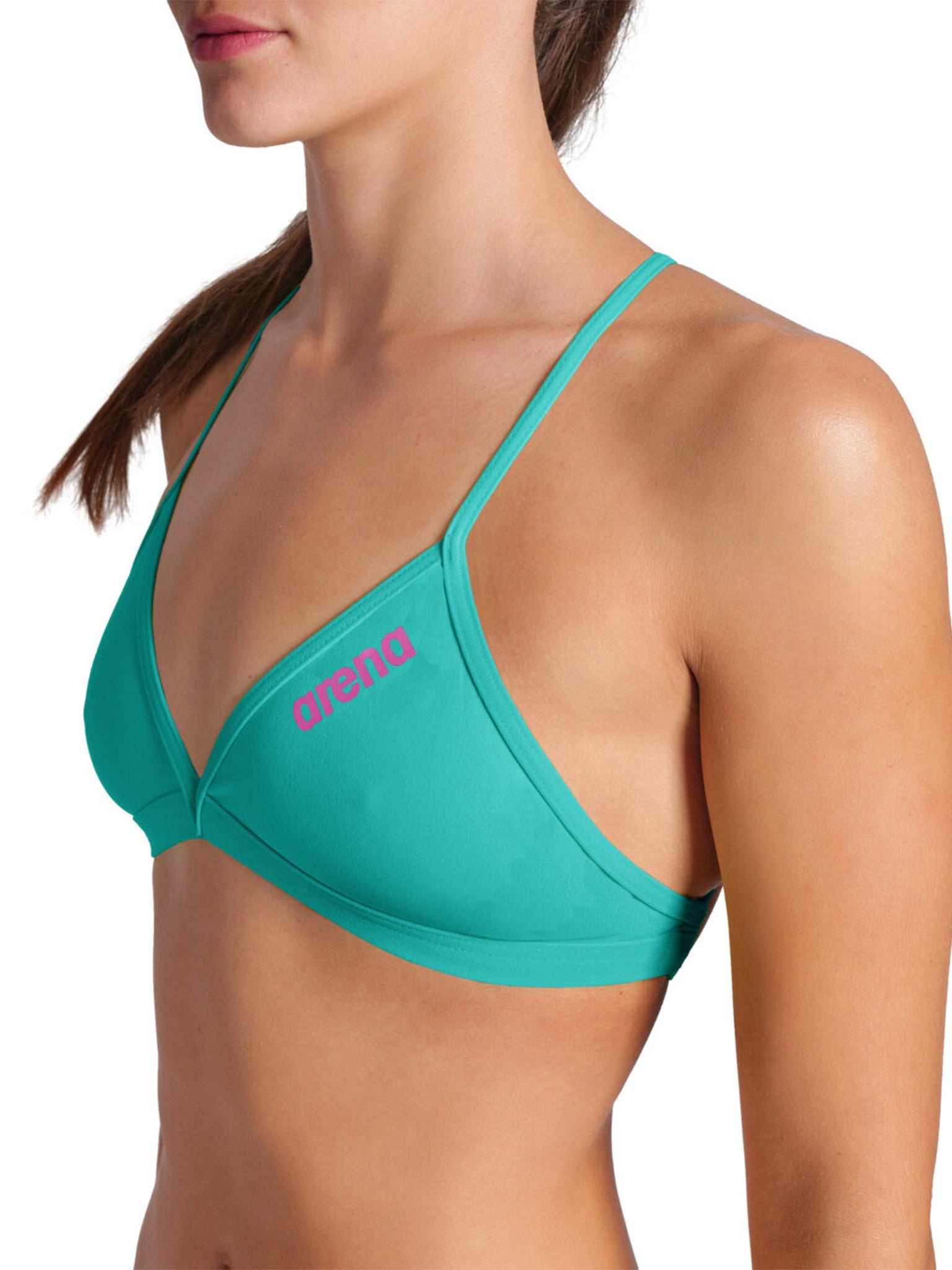 Women's Performance Solid Team Tie Back Swimsuit Top - Water/Shocking Pink