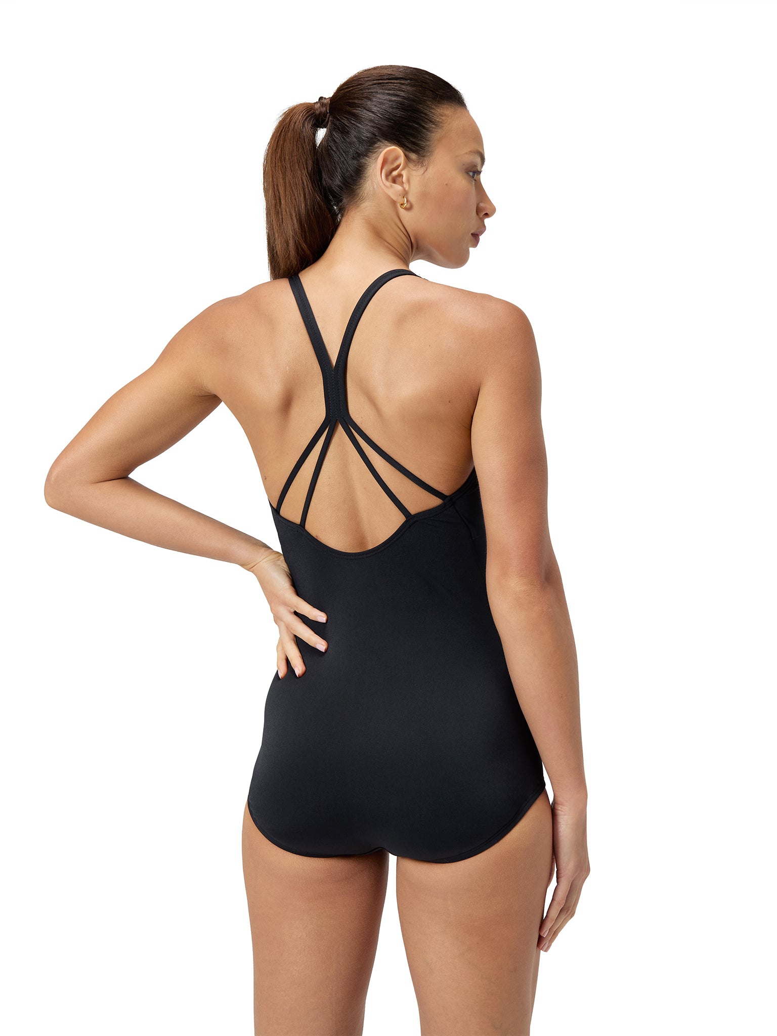 Women's Conservative Double Strap One Piece Swimsuit - Black