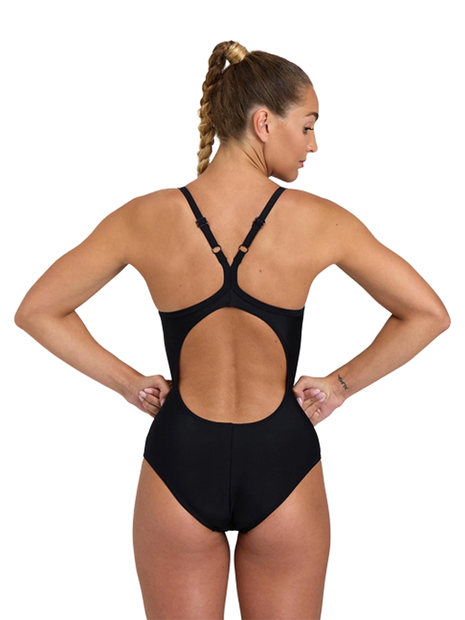 Maillot de bain une-pièce Solid Light Drop Back pour femmes - Noir