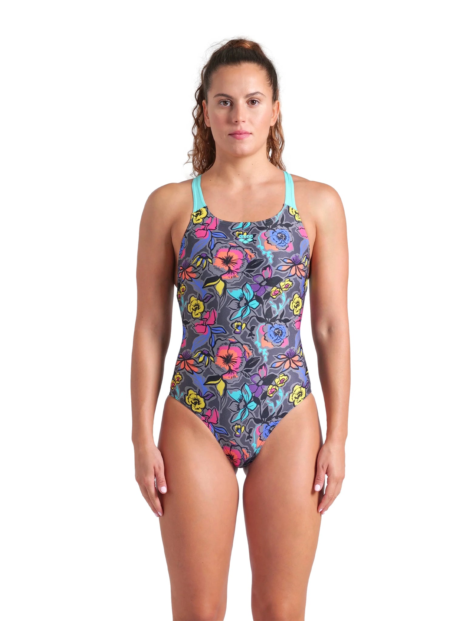Women's Vivid Repeat Swim Pro Back One Piece Swimsuit - Grey/Water/Multi