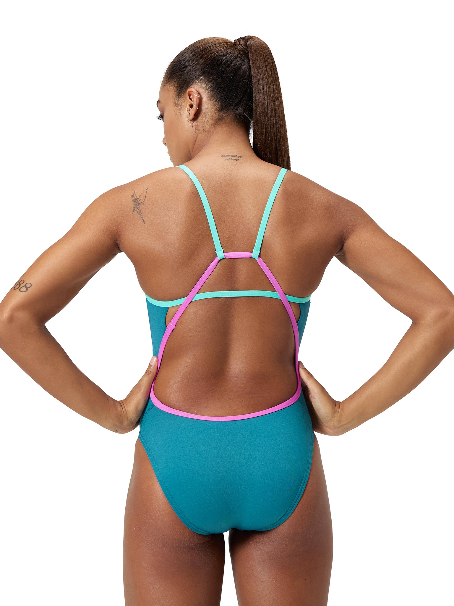 Women's Solid Tri Back One Piece Swimsuit - Swell Green