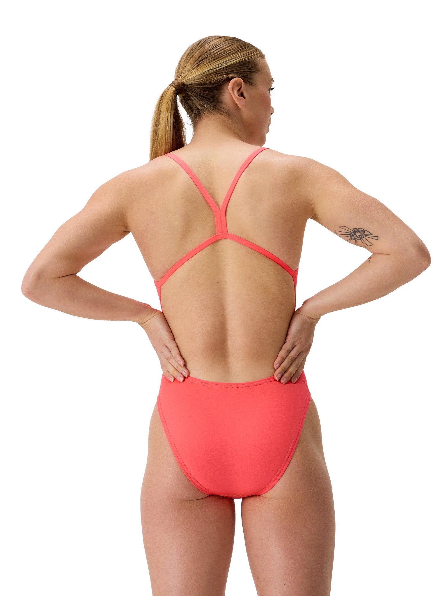 Maillot de bain une-pièce Solid V-Back pour femmes - Neon Coral