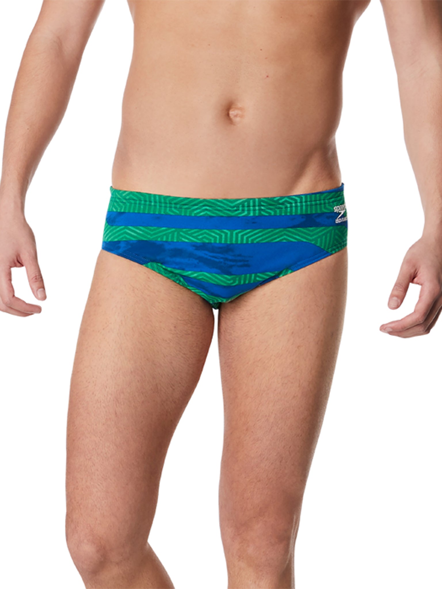 Brief de natation Contort stripes pour hommes - Bleu/Vert