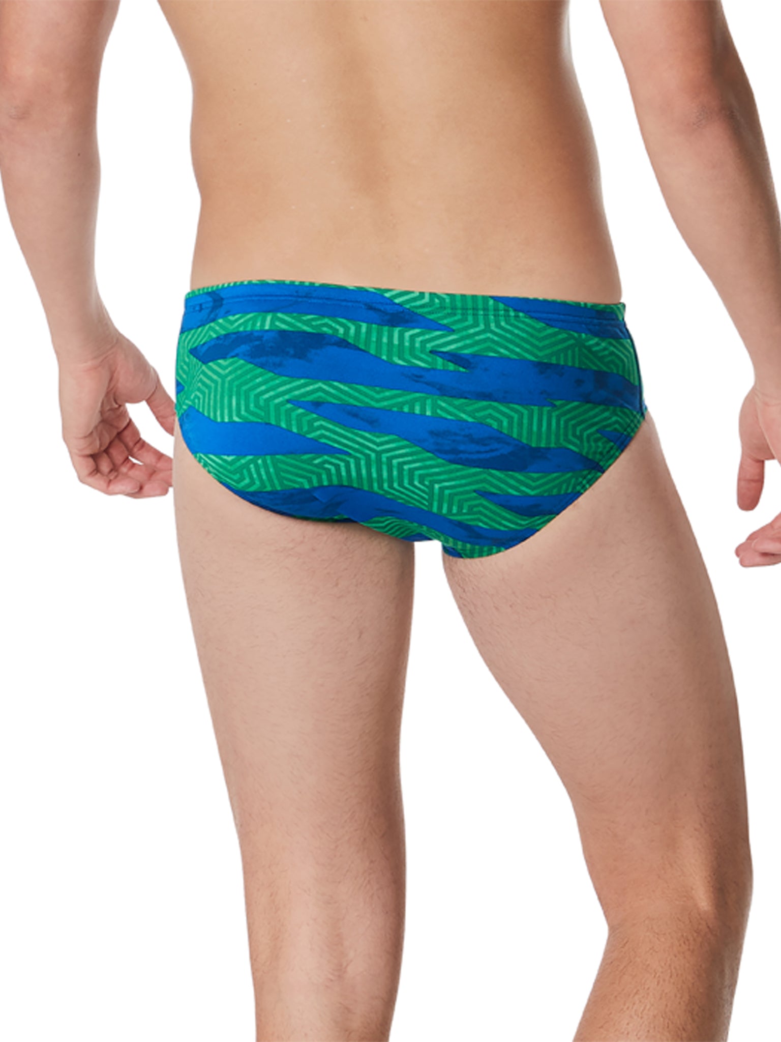 Brief de natation Contort stripes pour hommes - Bleu/Vert