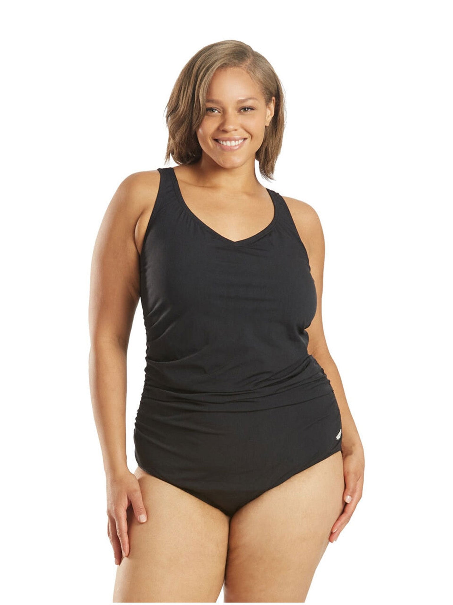 Maillot de bain une-pièce Plus Size Shirred Contourback pour femmes - Noir