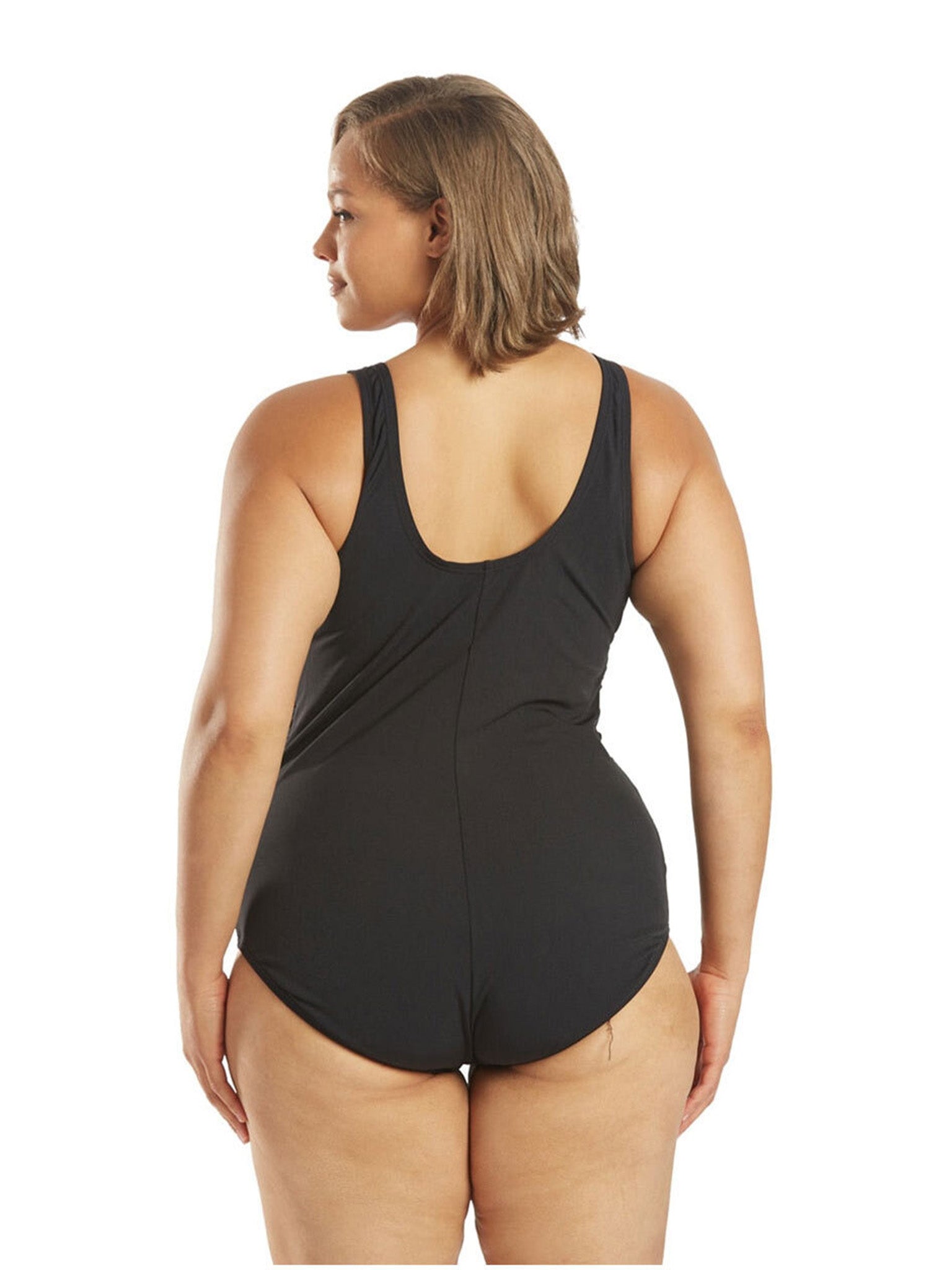 Maillot de bain une-pièce Plus Size Shirred Contourback pour femmes - Noir