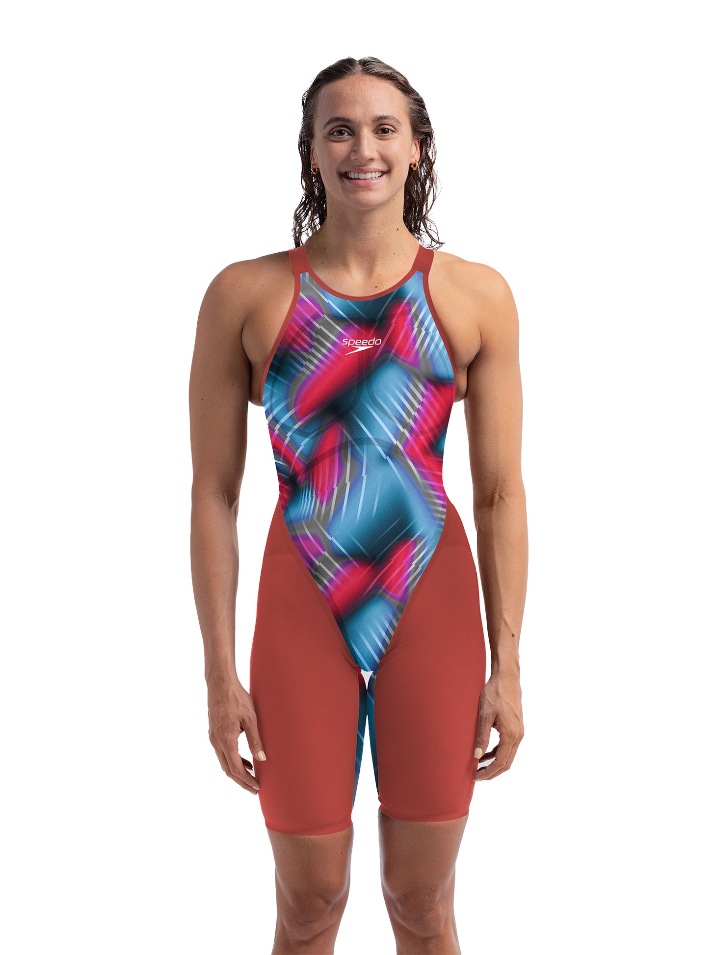 Maillot de compétition Fastskin LZR Pure Valor 2.0 Kneeskin Open Back pour femmes - Rouge/Bleu