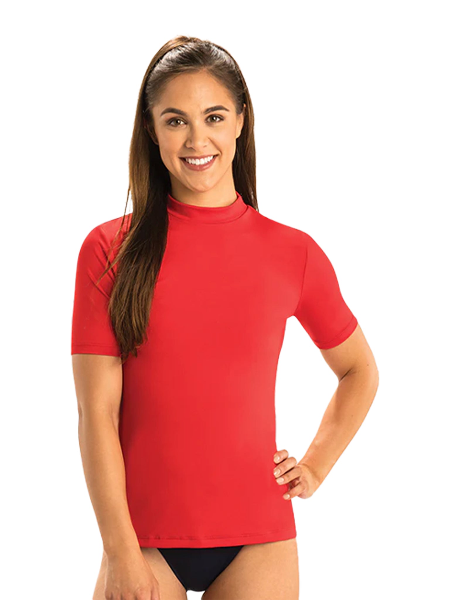 Women&#39;s short sleeve mock neck rashguard