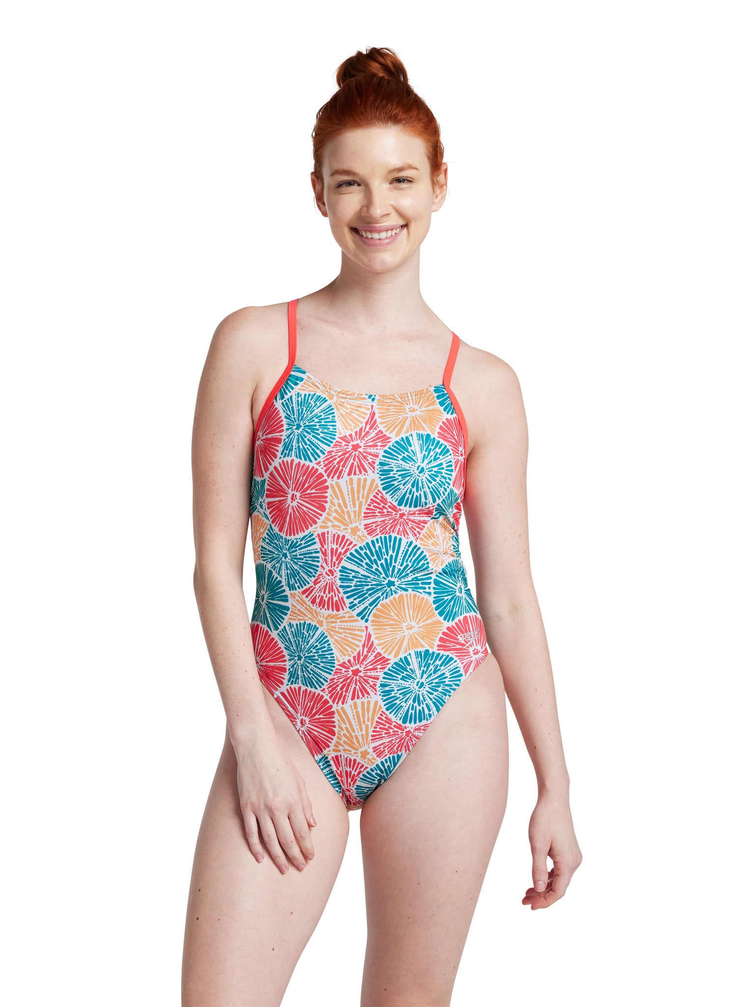 Women&#39;s  Printed Double Lace Back One Piece Swimsuit - Blue, Orange and Pink