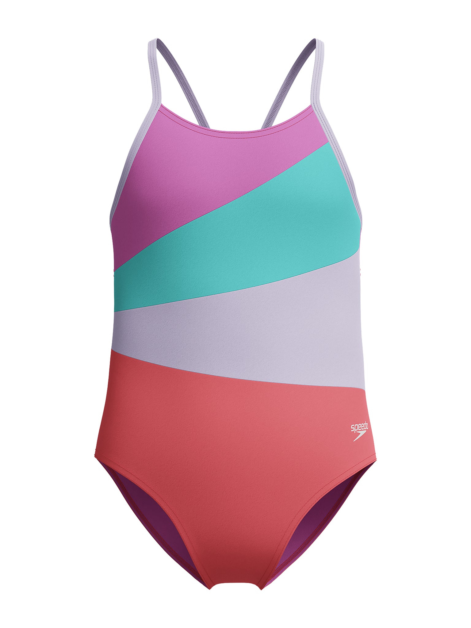 Girl&#39;s Radiating Splice One Piece Swimsuit - Coral Sands