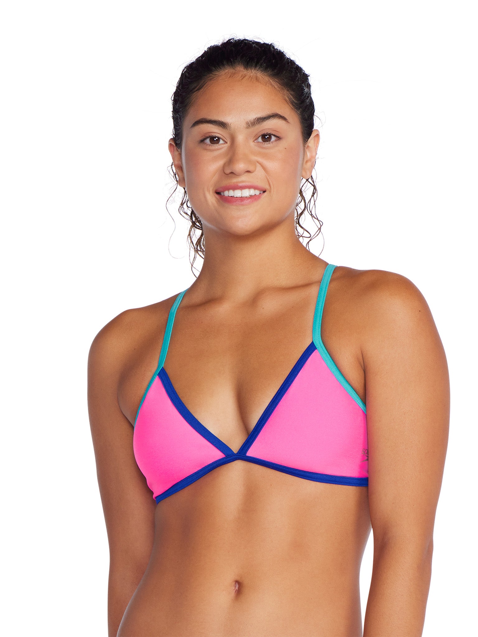 Women&#39;s Solid Crossback Triangle One Piece Swimsuit - Pink