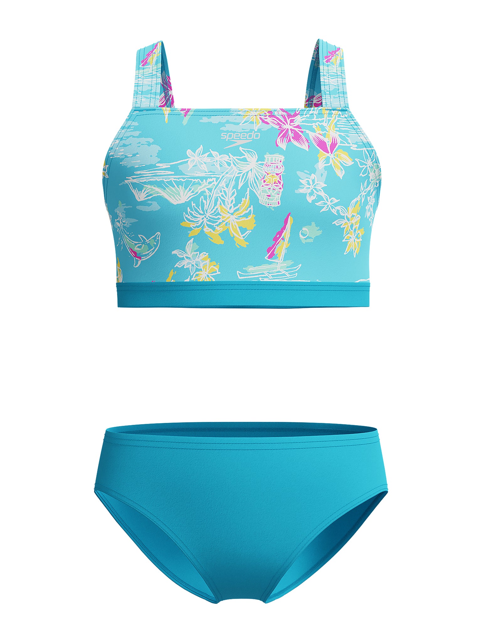 Maillot de bain deux-pièces Print Tie Back pour filles - Piction Blue