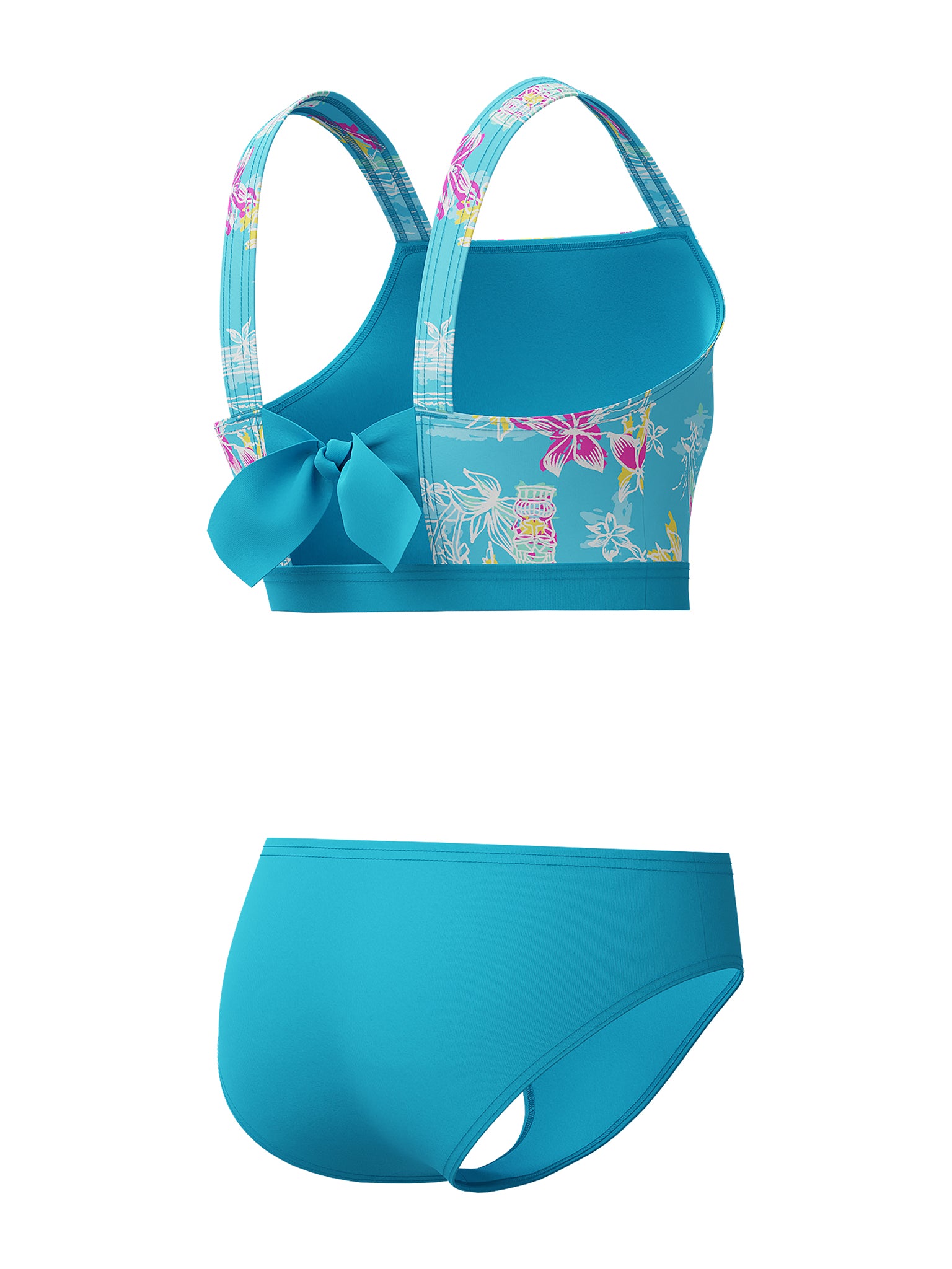 Maillot de bain deux-pièces Print Tie Back pour filles - Piction Blue