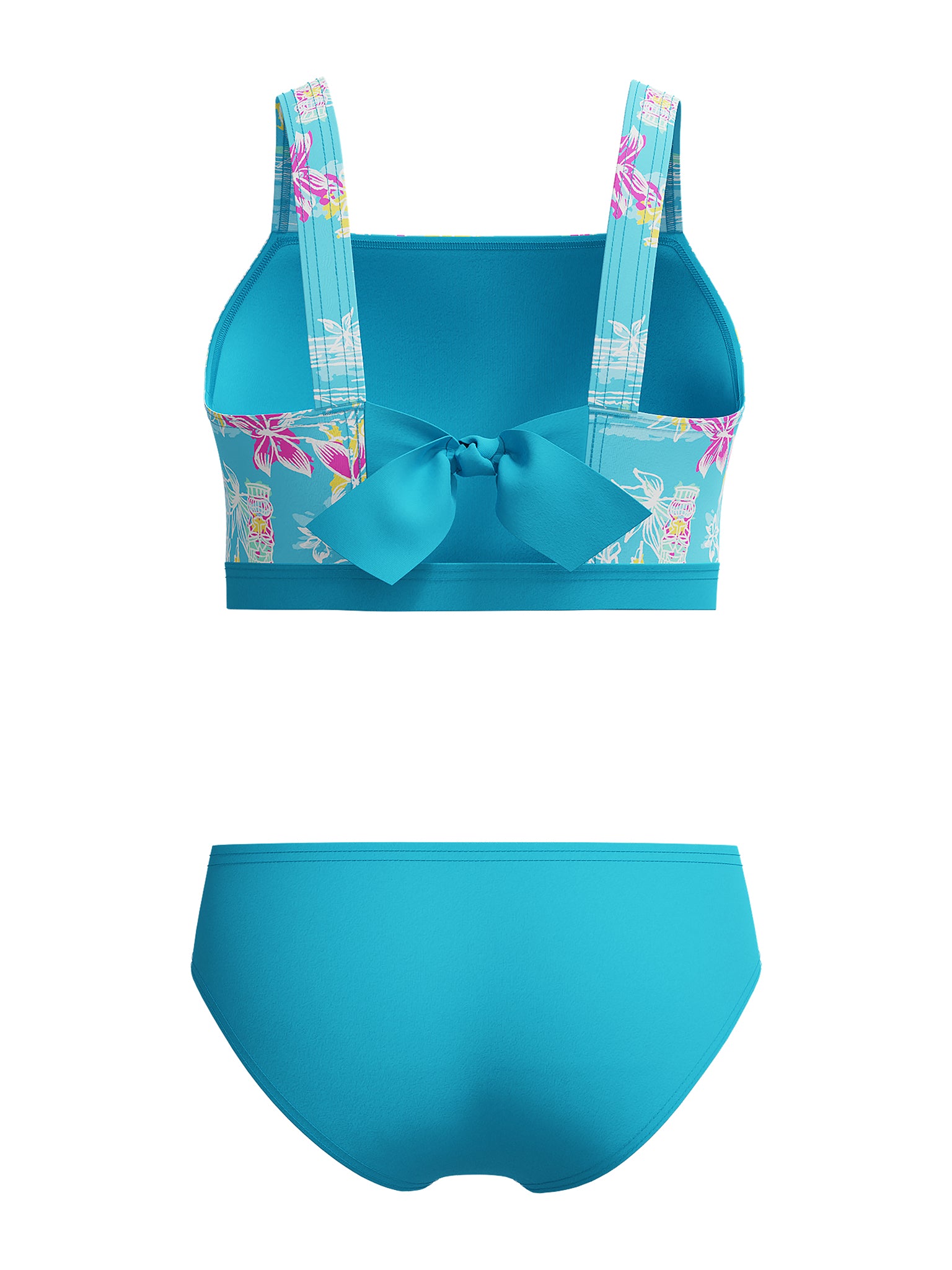 Maillot de bain deux-pièces Print Tie Back pour filles - Piction Blue