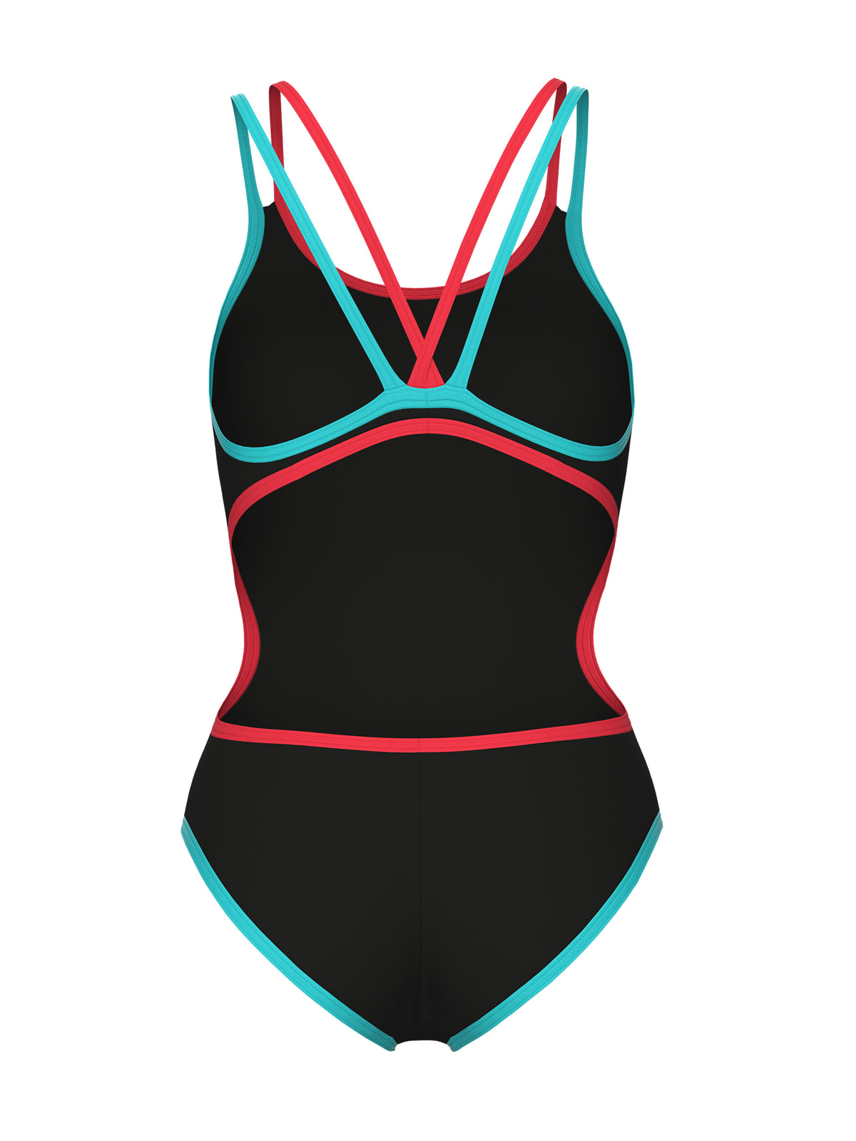 Women’s One Double Cross Back One-Piece Swimsuit – Black/Bright Coral/Water