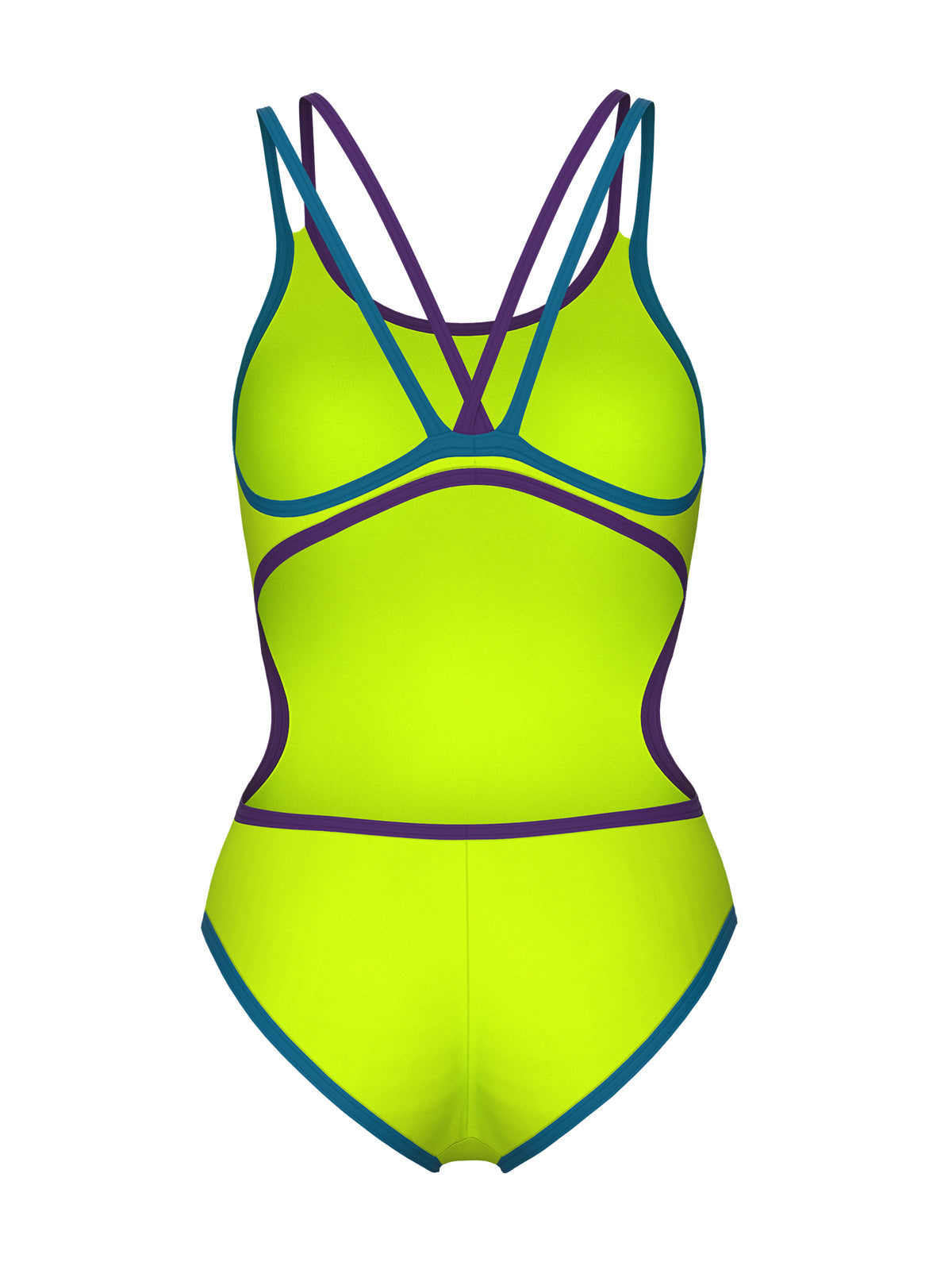 Maillot de bain une-pièce One Double Cross back pour femmes - Artic Lime/Bleu Cosmo/Prune