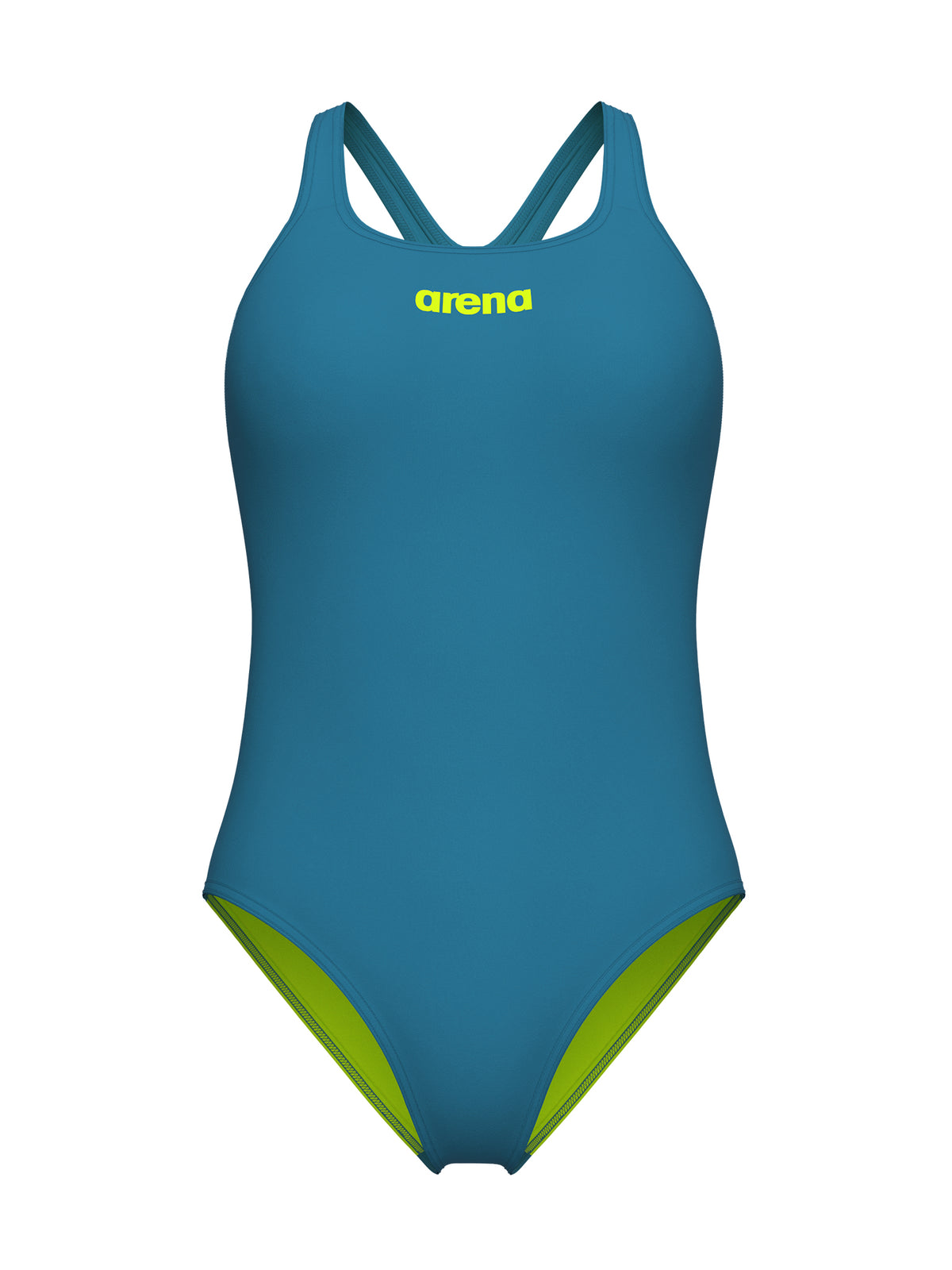 Women’s Team Swim Pro Back Solid One-Piece Swimsuit – Cosmo Blue/Arctic Lime