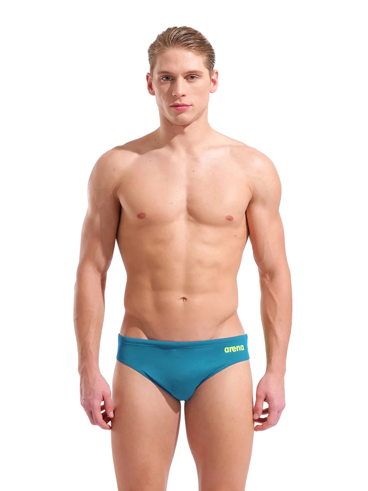 Brief de natation Team Solid pour hommes - Bleu cosmos/Artic Lime