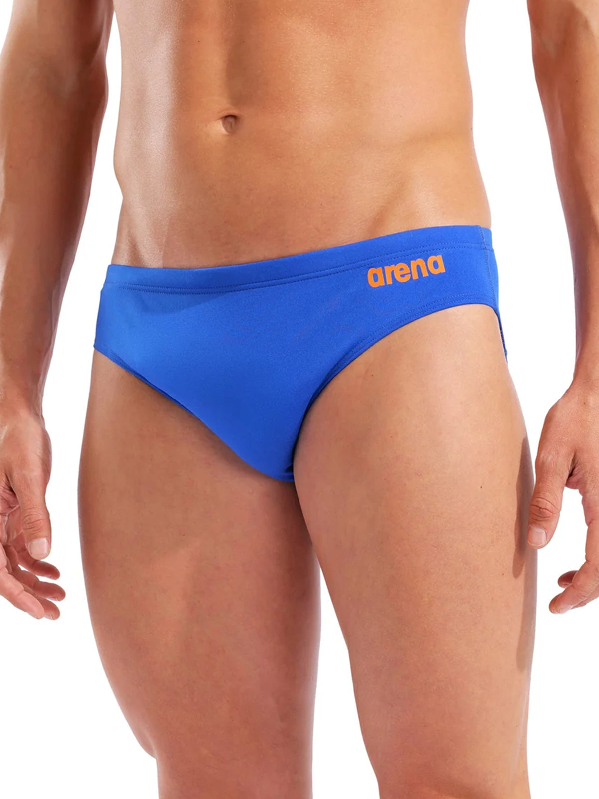 Brief de natation Team Solid pour hommes - Neon Blue/Team Orange