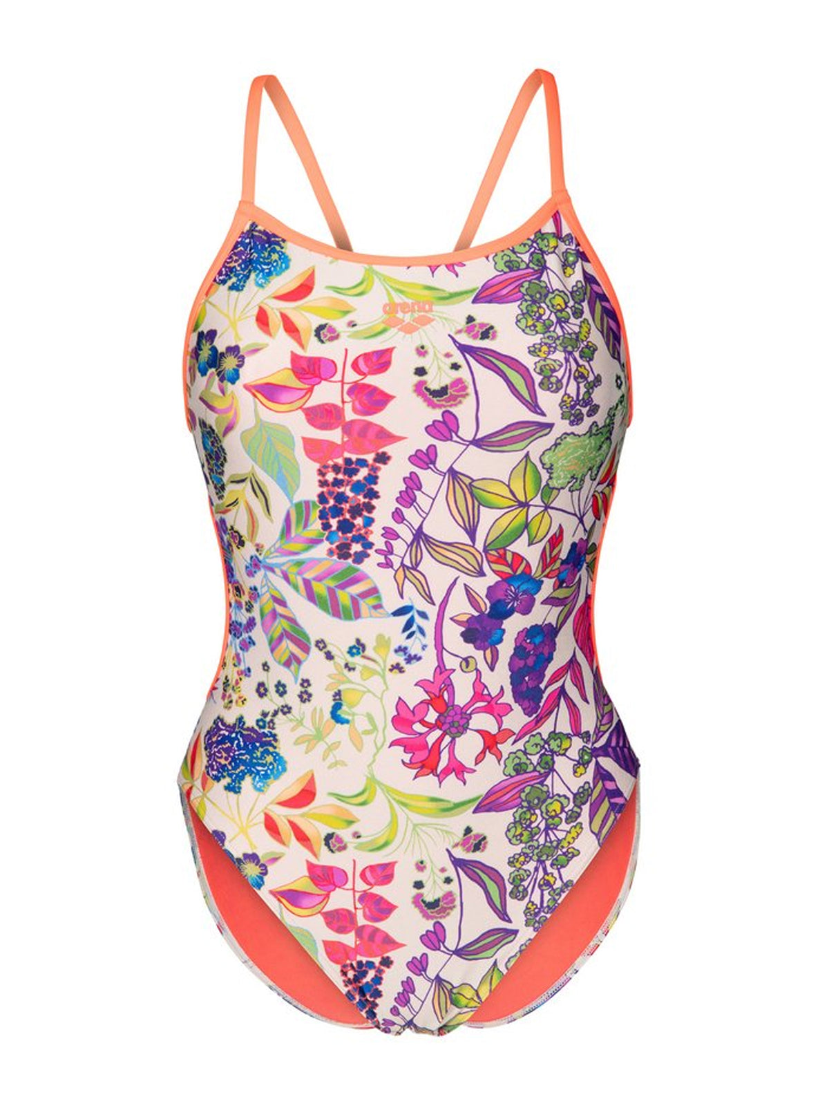 Women’s Painting Lace Back One-Piece Swimsuit – Multi/Bright Coral