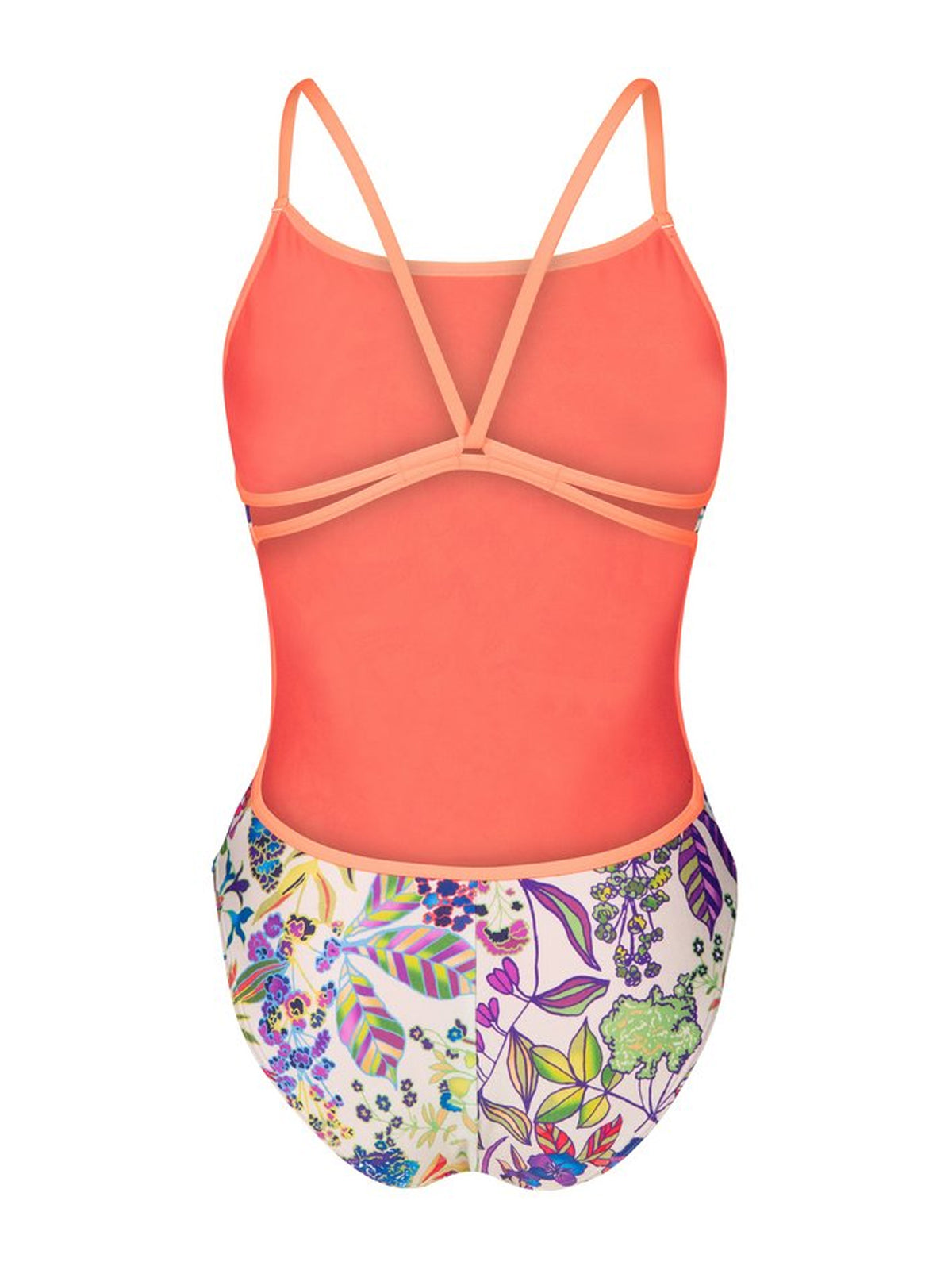 Women’s Painting Lace Back One-Piece Swimsuit – Multi/Bright Coral