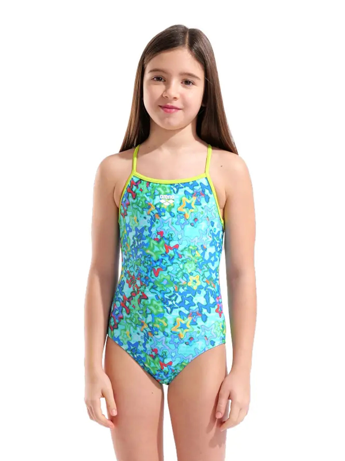 Maillot de bain une pièce Stars Lightdrop Back pour filles – Multi Bleu/Artic Lime