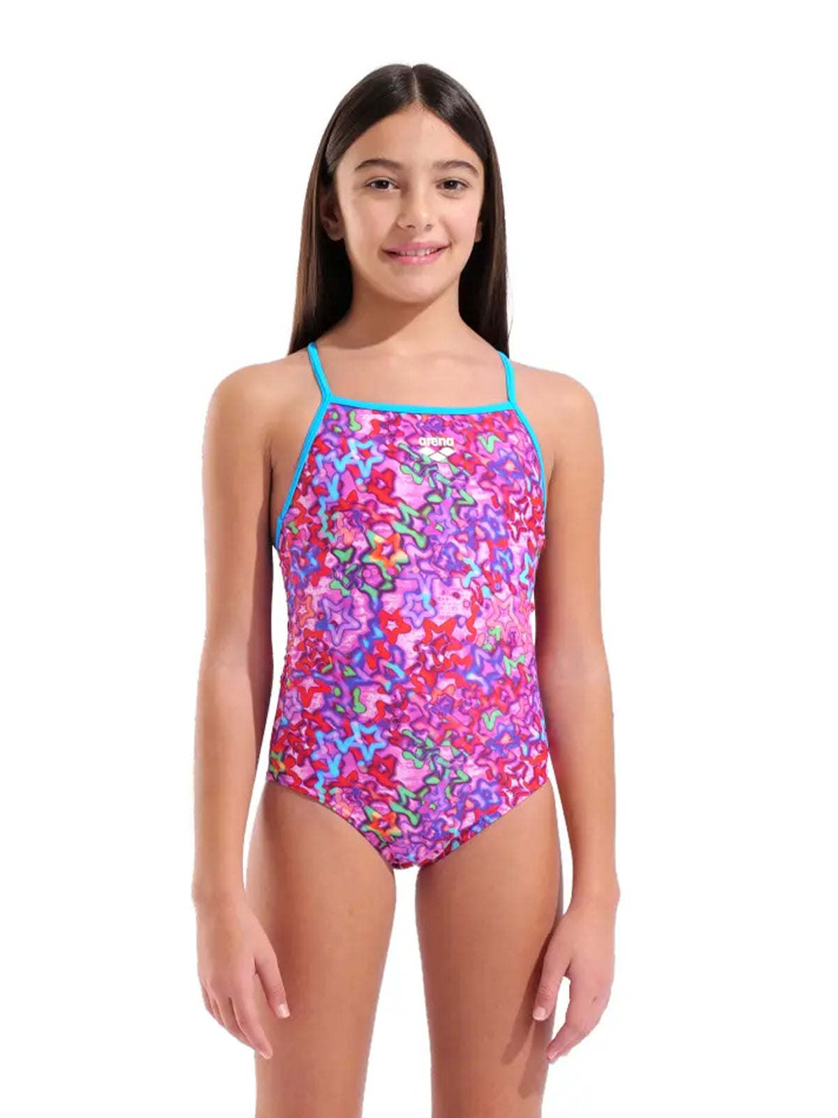 Maillot de bain une pièce Stars Lightdrop Back pour filles – Multi Rose/Turquoise