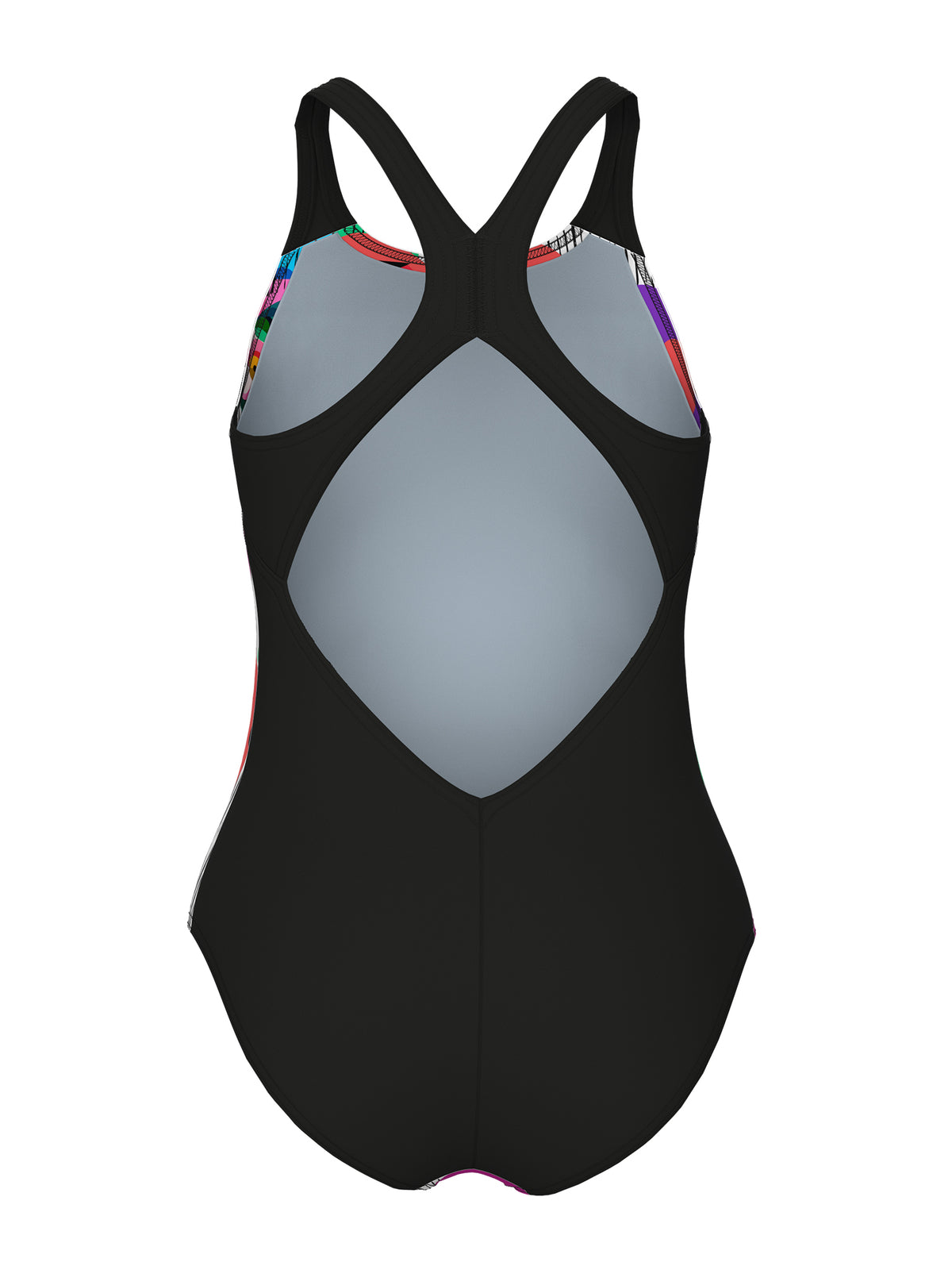 Girls’ Roses V Back One-Piece Swimsuit – Black/White/Multi