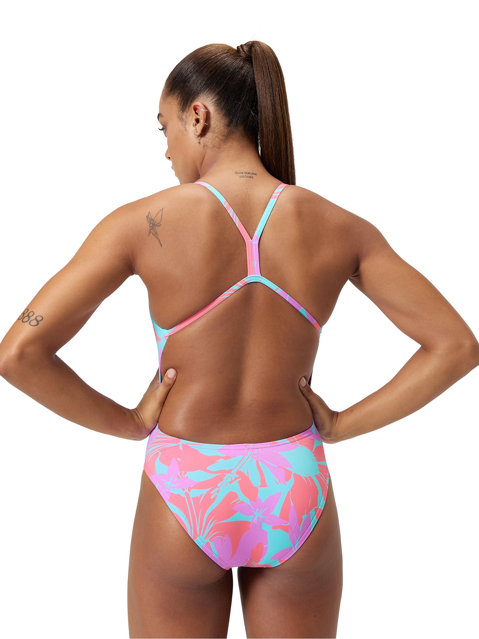 Women&#39;s Printed V-Back One Piece Swimsuit - Arctic Glass